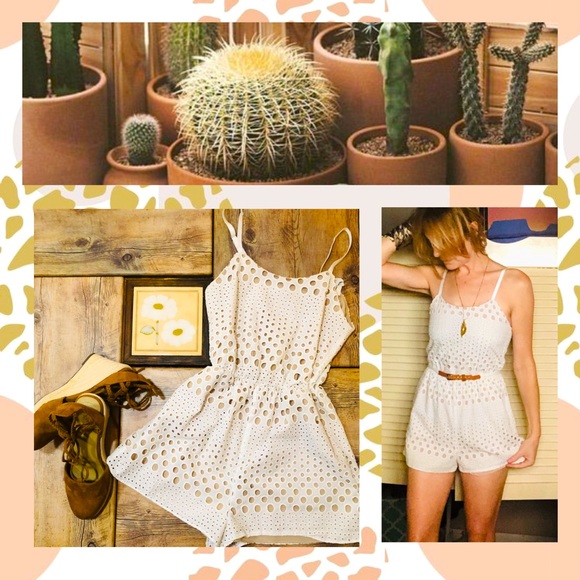 Alice + Olivia Pants - ALICE + OLIVIA cream Eyelet Knot Waist Slip Romper